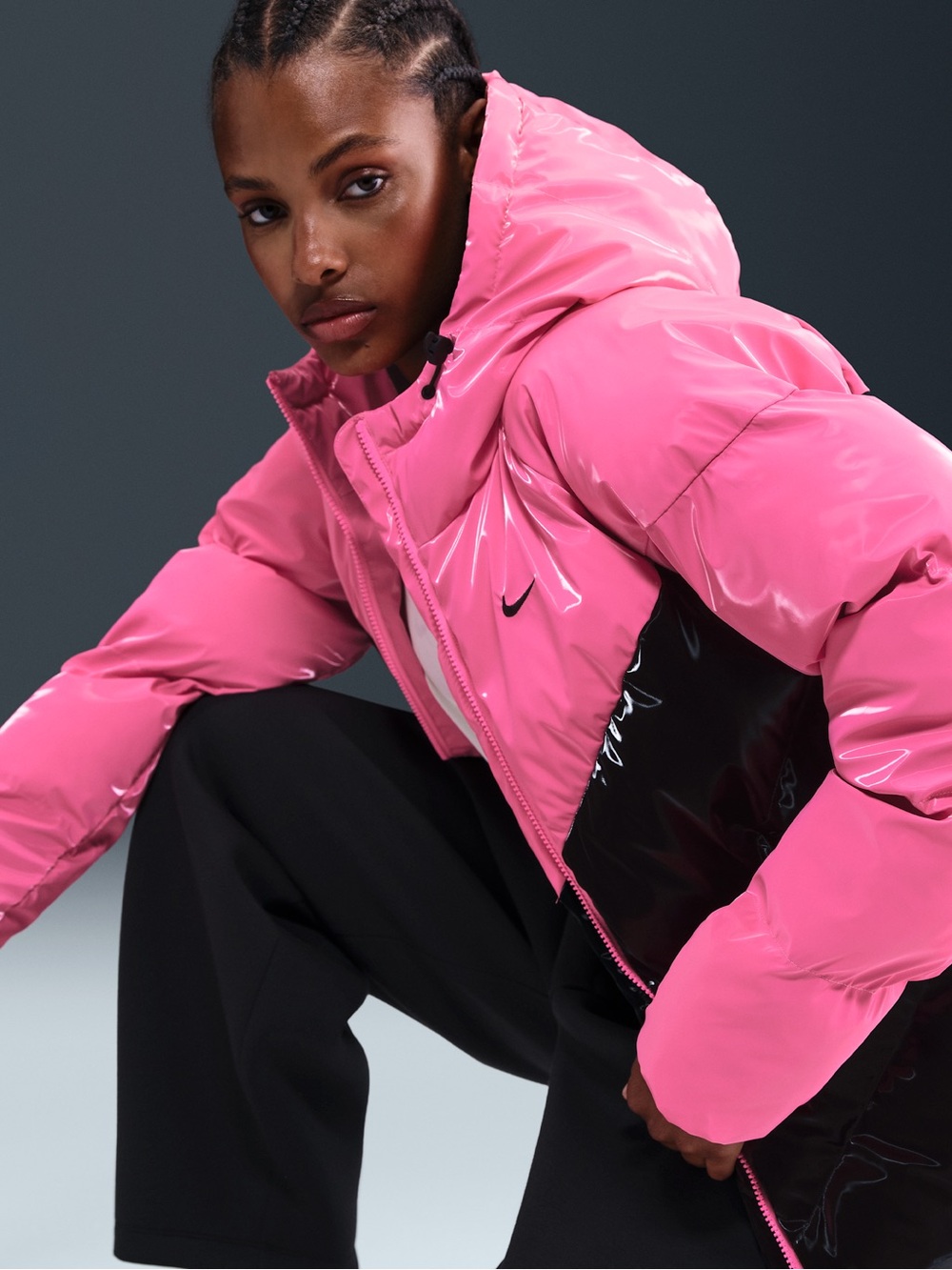 Nike Sportswear Therma-FIT Shine Puffer Jacket Women’s L Pink Black NWT $230